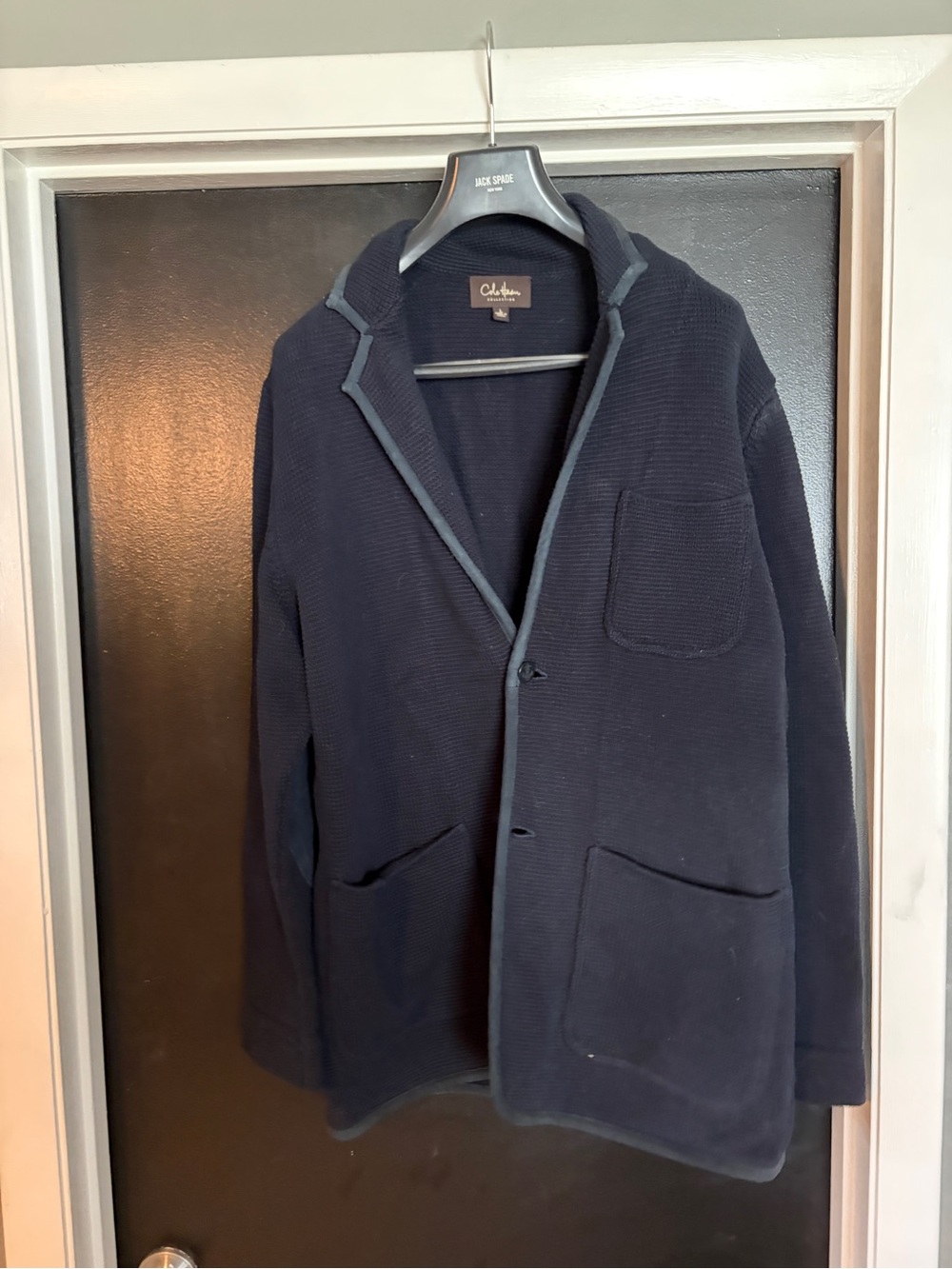 Cole Haan Collection NavyKnit Blazer Jacket with light blue suede detail - Men's